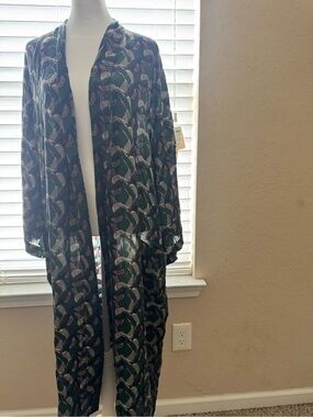 Vintage Reckless 100% Silk Gold Club Print Long Robe Lounge Wear